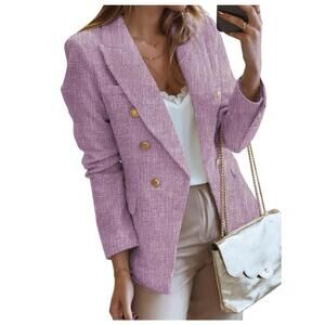 Womens Tweed Blazers Casual Long Sleeve Double Breasted Open Front Blazer